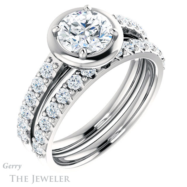 Round Cut Forever One Moissanite Engagement Ring #GTJ1187-round-fo-w | Gerry The Jeweler Round Cut Forever One Moissanite Engagement Ring #GTJ1187-round-fo-w