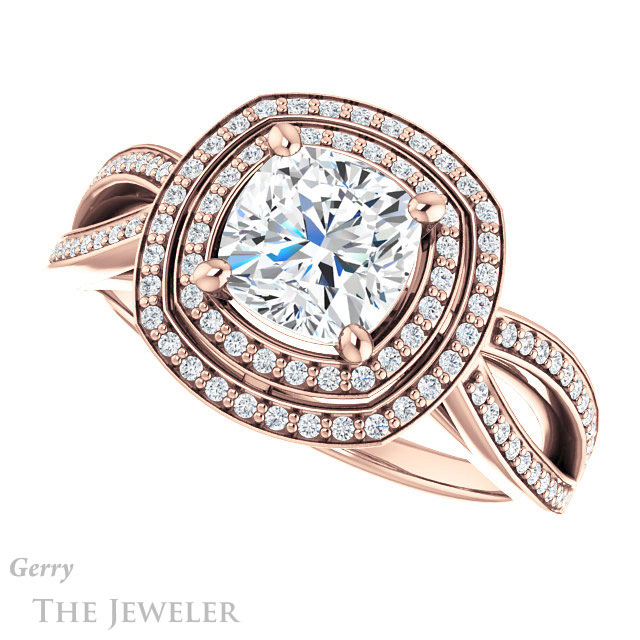 Cushion Cut Forever One Moissanite Engagement Ring #GTJ1188-cushion-fo-r | Gerry The Jeweler Cushion Cut Forever One Moissanite Engagement Ring #GTJ1188-cushion-fo-r