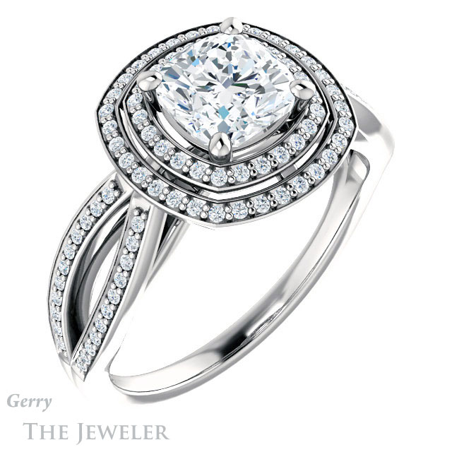 Cushion Cut Forever One Moissanite Engagement Ring #GTJ1188-cushion-fo-w | Gerry The Jeweler Cushion Cut Forever One Moissanite Engagement Ring #GTJ1188-cushion-fo-w