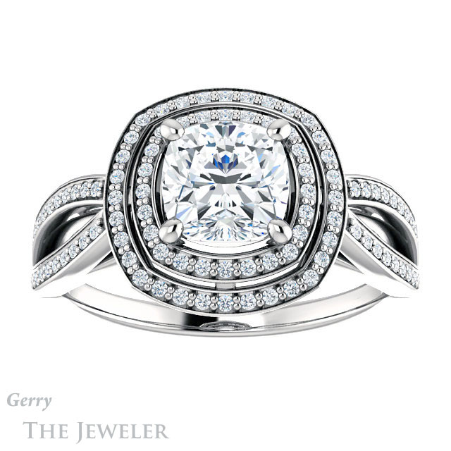 Cushion Cut Forever One Moissanite Engagement Ring #GTJ1188-cushion-fo-w | Gerry The Jeweler Cushion Cut Forever One Moissanite Engagement Ring #GTJ1188-cushion-fo-w