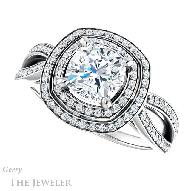 Cushion Cut Forever One Moissanite Engagement Ring #GTJ1188-cushion-fo-w | Gerry The Jeweler Cushion Cut Forever One Moissanite Engagement Ring #GTJ1188-cushion-fo-w