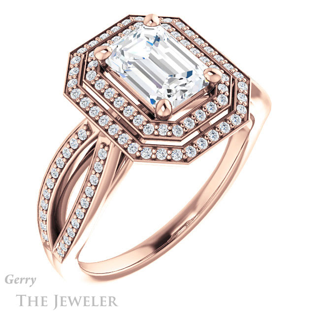 Emerald Cut Forever One Moissanite Engagement Ring #GTJ1188-emerald-fb-r | Gerry The Jeweler Emerald Cut Forever Brilliant Moissanite Engagement Ring #GTJ1188-emerald-fb-r
