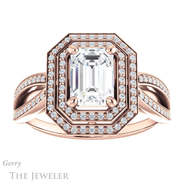 Emerald Cut Forever One Moissanite Engagement Ring #GTJ1188-emerald-fb-r | Gerry The Jeweler Emerald Cut Forever Brilliant Moissanite Engagement Ring #GTJ1188-emerald-fb-r