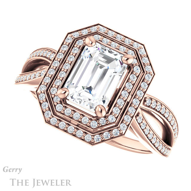 Emerald Cut Forever One Moissanite Engagement Ring #GTJ1188-emerald-fb-r | Gerry The Jeweler Emerald Cut Forever Brilliant Moissanite Engagement Ring #GTJ1188-emerald-fb-r