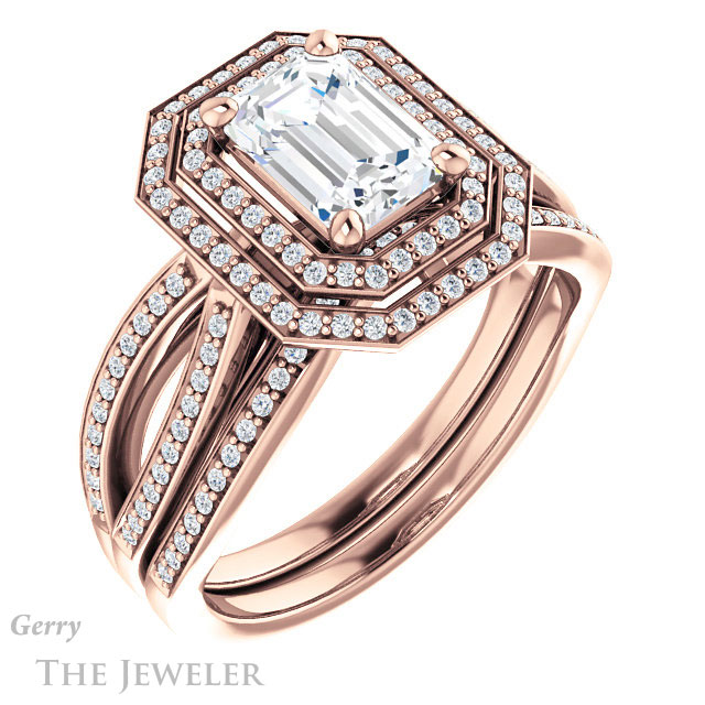 Emerald Cut Forever One Moissanite Engagement Ring #GTJ1188-emerald-fb-r | Gerry The Jeweler Emerald Cut Forever Brilliant Moissanite Engagement Ring #GTJ1188-emerald-fb-r