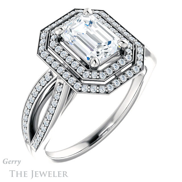 Emerald Cut Forever One Moissanite Engagement Ring #GTJ1188-emerald-fb-w | Gerry The Jeweler Emerald Cut Forever Brilliant Moissanite Engagement Ring #GTJ1188-emerald-fb-w