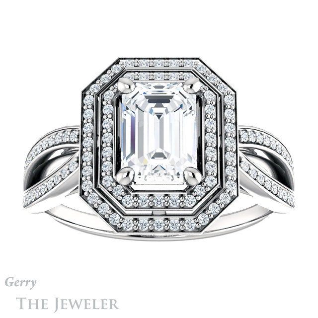 Emerald Cut Forever One Moissanite Engagement Ring #GTJ1188-emerald-fb-w | Gerry The Jeweler Emerald Cut Forever Brilliant Moissanite Engagement Ring #GTJ1188-emerald-fb-w