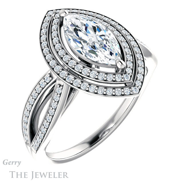 Marquise Cut Forever One Moissanite Engagement Ring #GTJ1188-marquise-fb-w | Gerry The Jeweler Marquise Cut Forever Brilliant Moissanite Engagement Ring #GTJ1188-marquise-fb-w