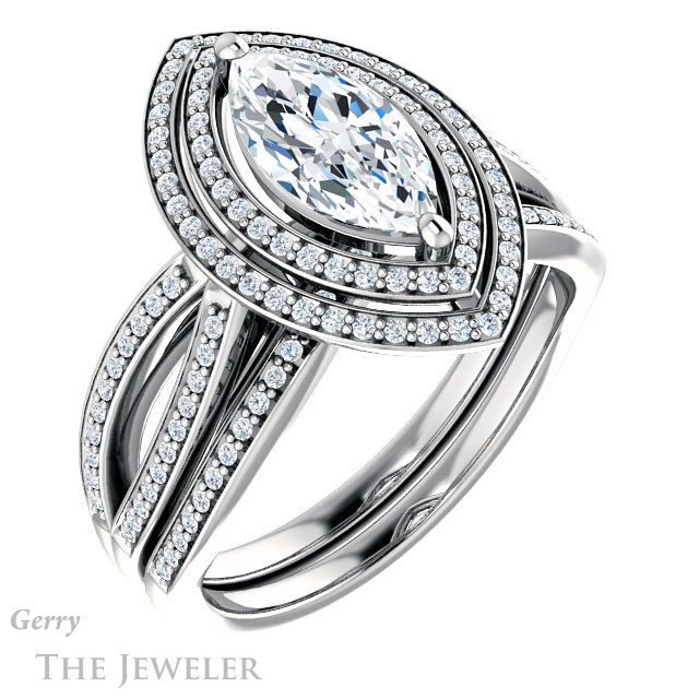 Marquise Cut Forever One Moissanite Engagement Ring #GTJ1188-marquise-fb-w | Gerry The Jeweler Marquise Cut Forever Brilliant Moissanite Engagement Ring #GTJ1188-marquise-fb-w