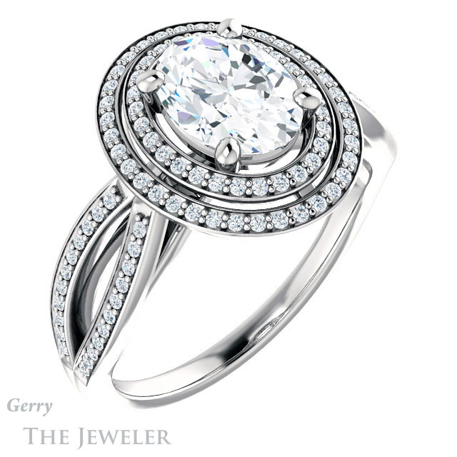 Oval Shaped Forever One Moissanite Engagement Ring #GTJ1188-oval-fo-w | Gerry The Jeweler Oval Shaped Forever One Moissanite Engagement Ring #GTJ1188-oval-fo-w