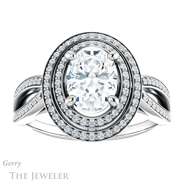 Oval Shaped Forever One Moissanite Engagement Ring #GTJ1188-oval-fo-w | Gerry The Jeweler Oval Shaped Forever One Moissanite Engagement Ring #GTJ1188-oval-fo-w