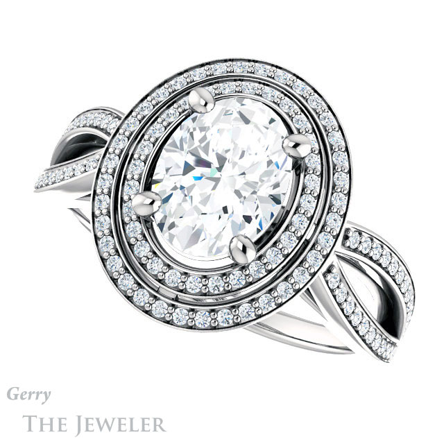 Oval Shaped Forever One Moissanite Engagement Ring #GTJ1188-oval-fo-w | Gerry The Jeweler Oval Shaped Forever One Moissanite Engagement Ring #GTJ1188-oval-fo-w
