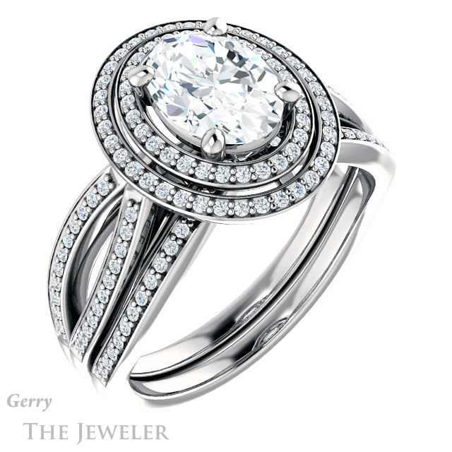 Oval Shaped Forever One Moissanite Engagement Ring #GTJ1188-oval-fo-w | Gerry The Jeweler Oval Shaped Forever One Moissanite Engagement Ring #GTJ1188-oval-fo-w