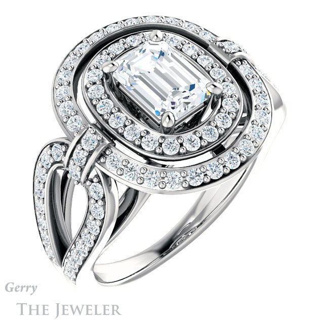 Emerald Cut Forever One Moissanite Engagement Ring #GTJ1189-emerald-fb-w | Gerry The Jeweler Emerald Cut Forever Brilliant Moissanite Engagement Ring #GTJ1189-emerald-fb-w