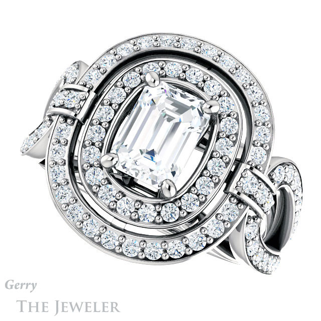 Emerald Cut Forever One Moissanite Engagement Ring #GTJ1189-emerald-fb-w | Gerry The Jeweler Emerald Cut Forever Brilliant Moissanite Engagement Ring #GTJ1189-emerald-fb-w