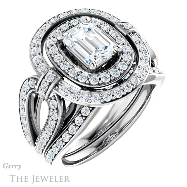 Emerald Cut Forever One Moissanite Engagement Ring #GTJ1189-emerald-fb-w | Gerry The Jeweler Emerald Cut Forever Brilliant Moissanite Engagement Ring #GTJ1189-emerald-fb-w