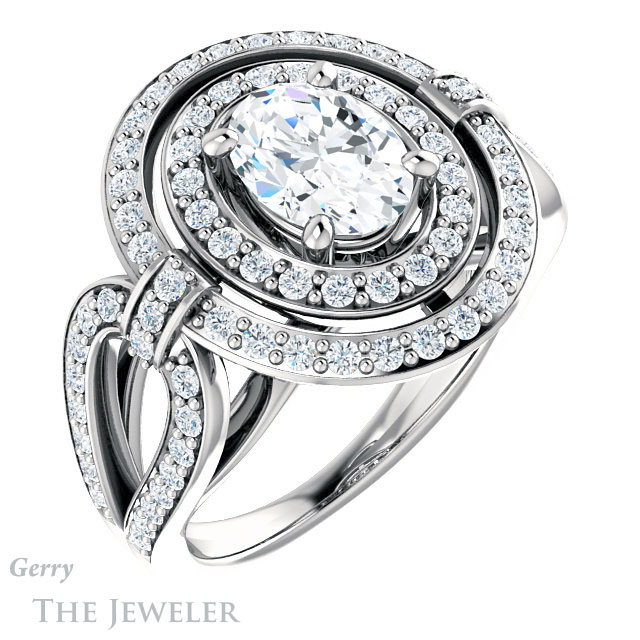 Oval Shaped Forever One Moissanite Engagement Ring #GTJ1189-oval-fo-w | Gerry The Jeweler Oval Shaped Forever One Moissanite Engagement Ring #GTJ1189-oval-fo-w