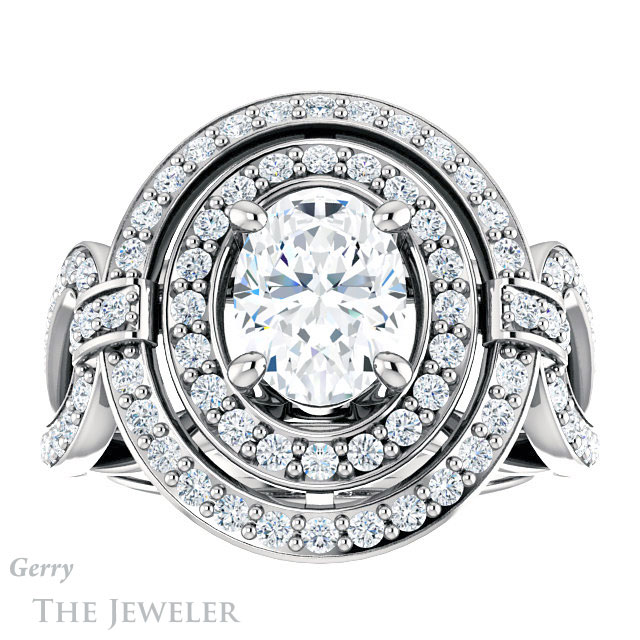 Oval Shaped Forever One Moissanite Engagement Ring #GTJ1189-oval-fo-w | Gerry The Jeweler Oval Shaped Forever One Moissanite Engagement Ring #GTJ1189-oval-fo-w