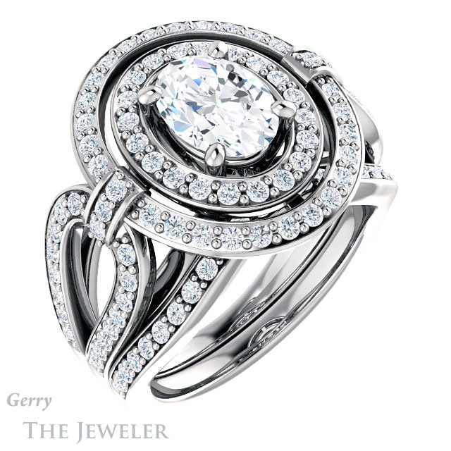 Oval Shaped Forever One Moissanite Engagement Ring #GTJ1189-oval-fo-w | Gerry The Jeweler Oval Shaped Forever One Moissanite Engagement Ring #GTJ1189-oval-fo-w