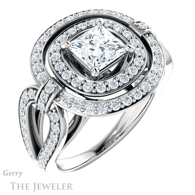 Princess Cut Forever One Moissanite Engagement Ring #GTJ1189-square-fo-w | Gerry The Jeweler Princess Cut Forever One Moissanite Engagement Ring #GTJ1189-square-fo-w