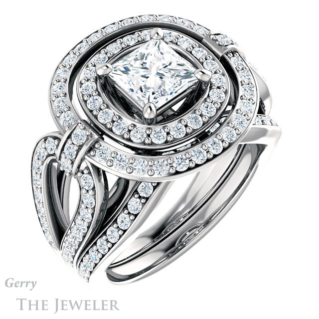 Princess Cut Forever One Moissanite Engagement Ring #GTJ1189-square-fo-w | Gerry The Jeweler Princess Cut Forever One Moissanite Engagement Ring #GTJ1189-square-fo-w