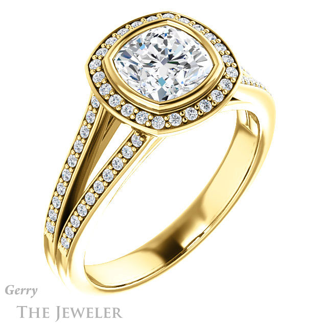 Cushion Cut Forever One Moissanite Engagement Ring #GTJ1190-cushion-fo-y