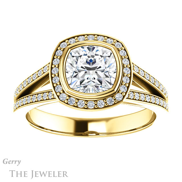 Cushion Cut Forever One Moissanite Engagement Ring #GTJ1190-cushion-fo-y