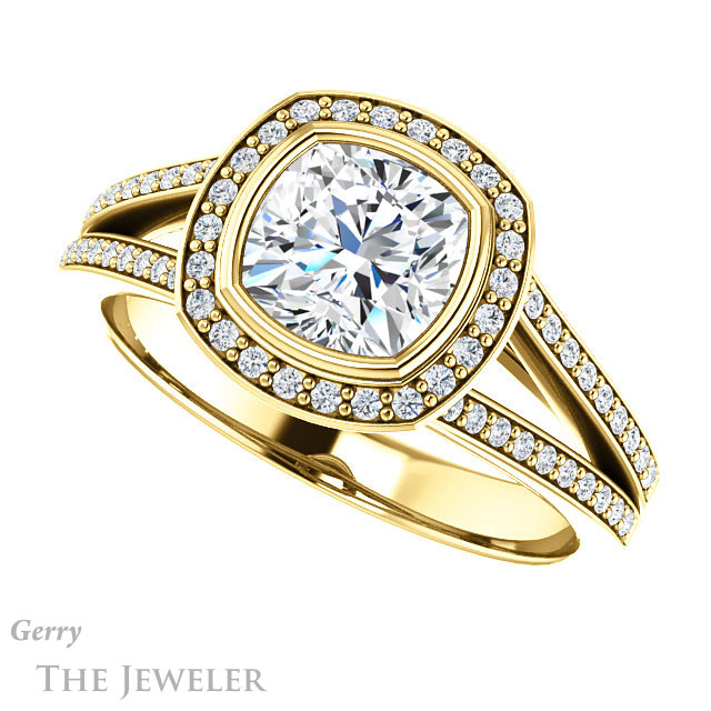 Cushion Cut Forever One Moissanite Engagement Ring #GTJ1190-cushion-fo-y