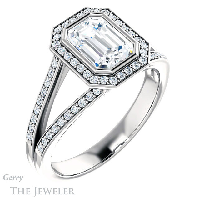 Emerald Cut Forever One Moissanite Engagement Ring #GTJ1190-emerald-fb-w 4 Emerald Cut Forever Brilliant Moissanite Engagement Ring #GTJ1190-emerald-fb-w