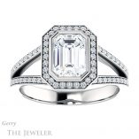 Emerald Cut Forever One Moissanite Engagement Ring #GTJ1190-emerald-fb-w 1 Emerald Cut Forever Brilliant Moissanite Engagement Ring #GTJ1190-emerald-fb-w