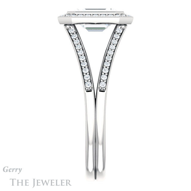 Emerald Cut Forever One Moissanite Engagement Ring #GTJ1190-emerald-fb-w 3 Emerald Cut Forever Brilliant Moissanite Engagement Ring #GTJ1190-emerald-fb-w
