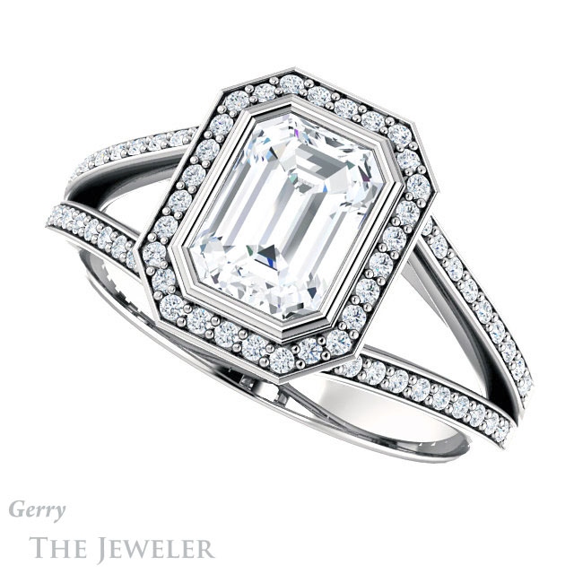 Emerald Cut Forever One Moissanite Engagement Ring #GTJ1190-emerald-fb-w 5 Emerald Cut Forever Brilliant Moissanite Engagement Ring #GTJ1190-emerald-fb-w