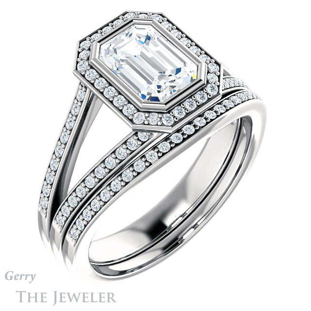 Emerald Cut Forever One Moissanite Engagement Ring #GTJ1190-emerald-fb-w 6 Emerald Cut Forever Brilliant Moissanite Engagement Ring #GTJ1190-emerald-fb-w