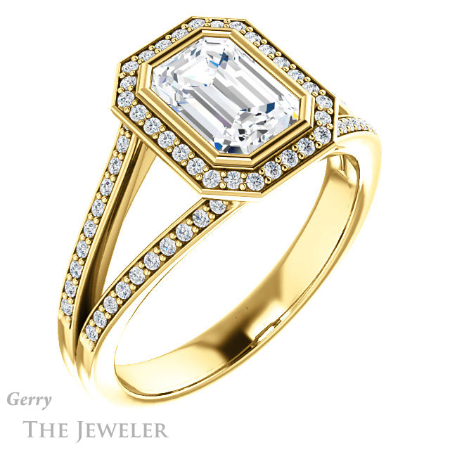 Emerald Cut Forever Brilliant Moissanite Engagement Ring #GTJ1190-emerald-fb-y