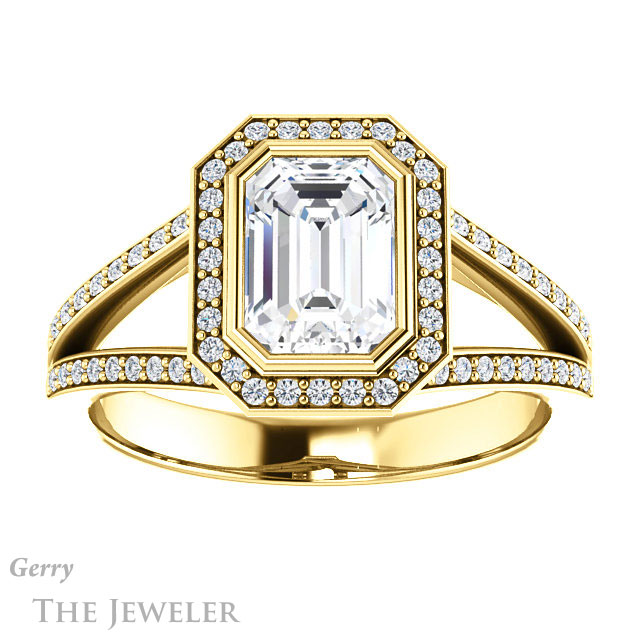 Emerald Cut Forever Brilliant Moissanite Engagement Ring #GTJ1190-emerald-fb-y