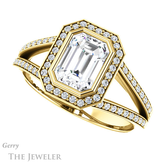 Emerald Cut Forever Brilliant Moissanite Engagement Ring #GTJ1190-emerald-fb-y