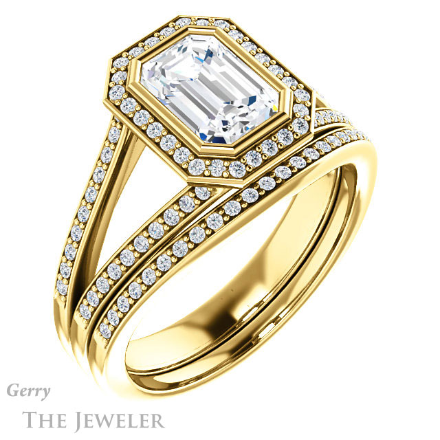 Emerald Cut Forever Brilliant Moissanite Engagement Ring #GTJ1190-emerald-fb-y