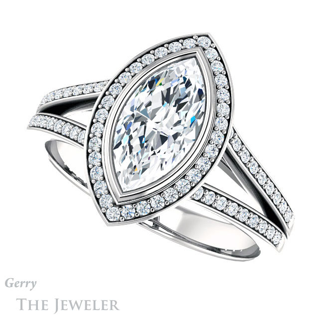 Marquise Cut Forever Brilliant Moissanite Engagement Ring #GTJ1190-marquise-fb-w