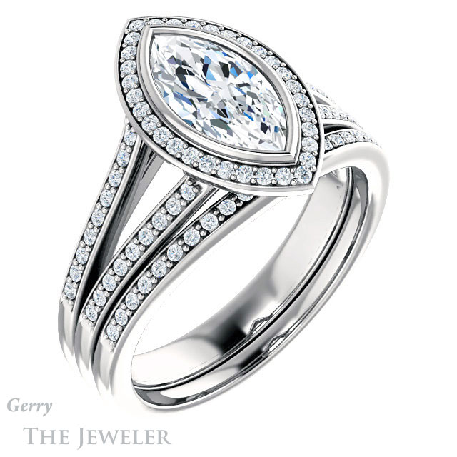Marquise Cut Forever Brilliant Moissanite Engagement Ring #GTJ1190-marquise-fb-w