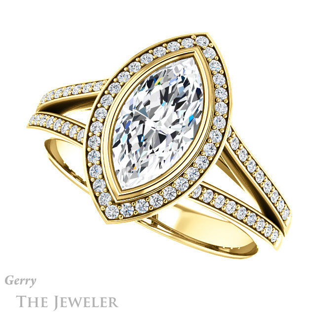Marquise Cut Forever Brilliant Moissanite Engagement Ring #GTJ1190-marquise-fb-y
