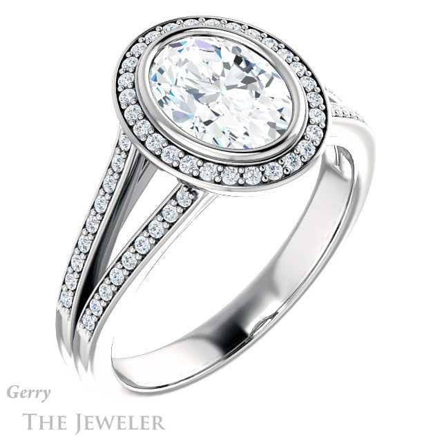Oval Shaped Forever One Moissanite Engagement Ring #GTJ1190-oval-fo-w 4 Oval Shaped Forever One Moissanite Engagement Ring #GTJ1190-oval-fo-w