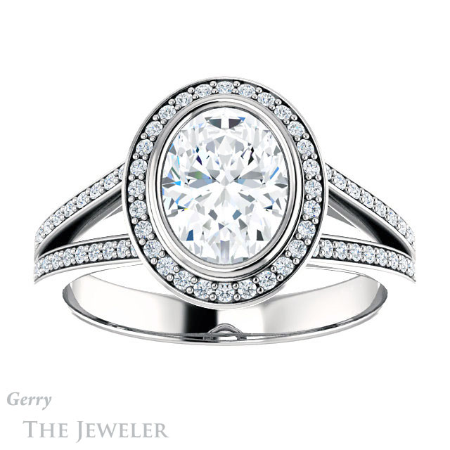 Oval Shaped Forever One Moissanite Engagement Ring #GTJ1190-oval-fo-w 1 Oval Shaped Forever One Moissanite Engagement Ring #GTJ1190-oval-fo-w