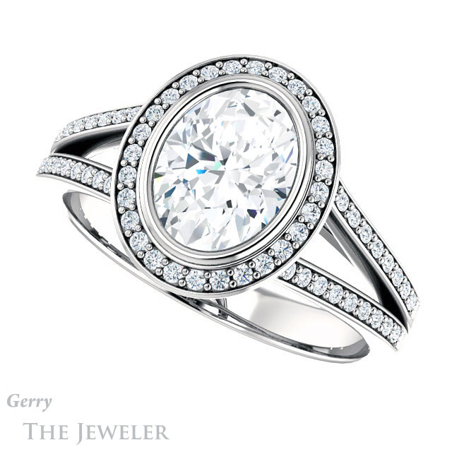 Oval Shaped Forever One Moissanite Engagement Ring #GTJ1190-oval-fo-w 5 Oval Shaped Forever One Moissanite Engagement Ring #GTJ1190-oval-fo-w
