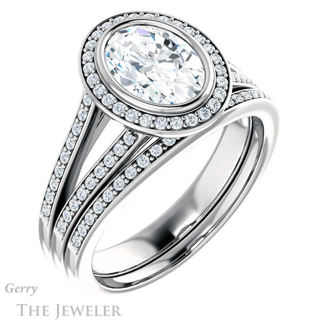 Oval Shaped Forever One Moissanite Engagement Ring #GTJ1190-oval-fo-w 6 Oval Shaped Forever One Moissanite Engagement Ring #GTJ1190-oval-fo-w