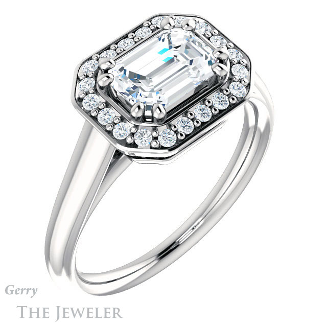 Emerald Cut Forever Brilliant Moissanite Engagement Ring #GTJ1191-emerald-fb-w