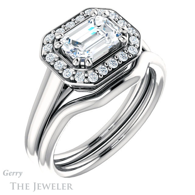 Emerald Cut Forever Brilliant Moissanite Engagement Ring #GTJ1191-emerald-fb-w