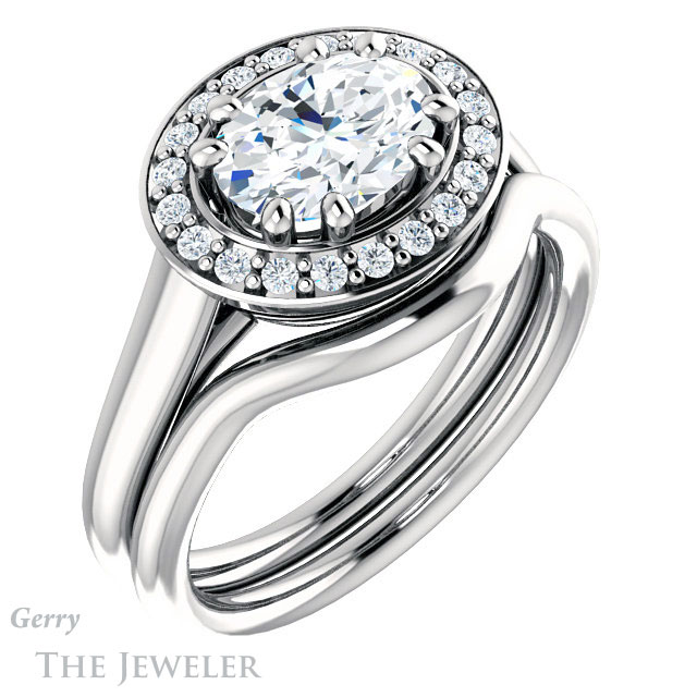 Oval Shaped Forever One Moissanite Engagement Ring #GTJ1191-oval-fo-w