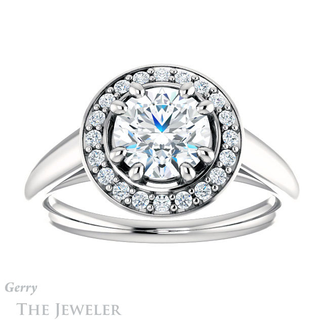 Round Cut Forever One Moissanite Engagement Ring #GTJ1191-round-fo-w