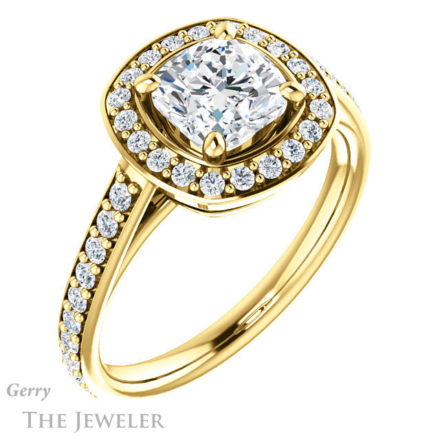 Cushion Cut Forever One Moissanite Engagement Ring #GTJ1192-cushion-fo-y 4 Cushion Cut Forever One Moissanite Engagement Ring #GTJ1192-cushion-fo-y
