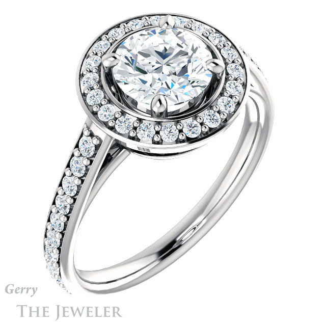 Round Cut Forever One Moissanite Engagement Ring #GTJ1192-round-fo-w